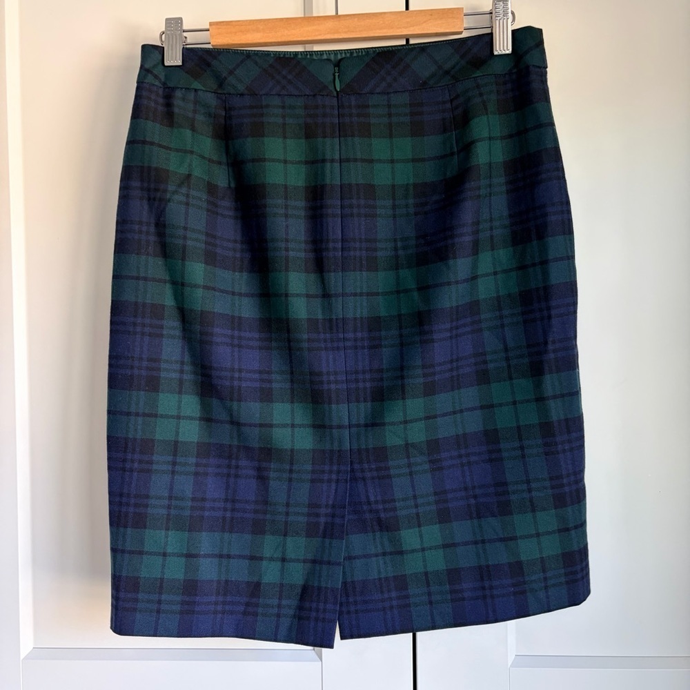 J. Crew Navy and Green Plaid Pencil Skirt | 6 - Picture 2 of 4